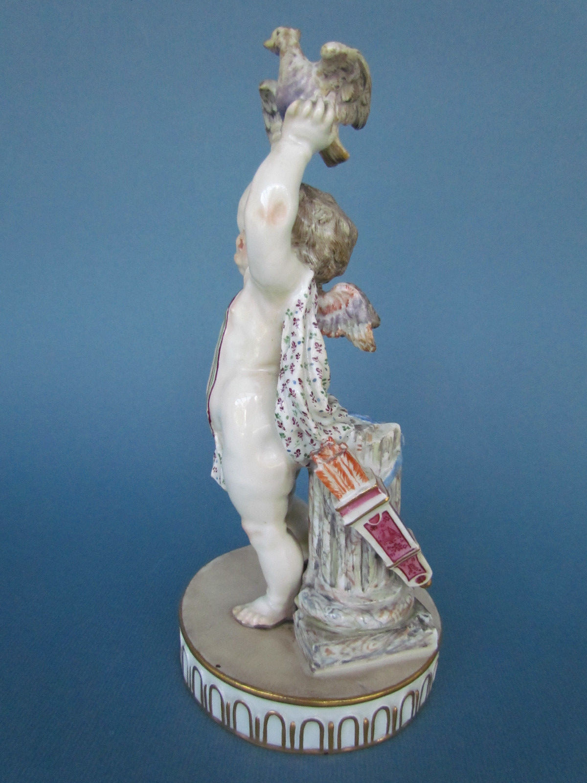 Antique Meissen Porcelain Figurine Cherub Putti Cupid With Birds c.1880