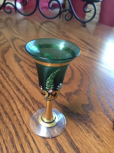 Vintage Hand Painted Gold Leaf Decanter And Glasses