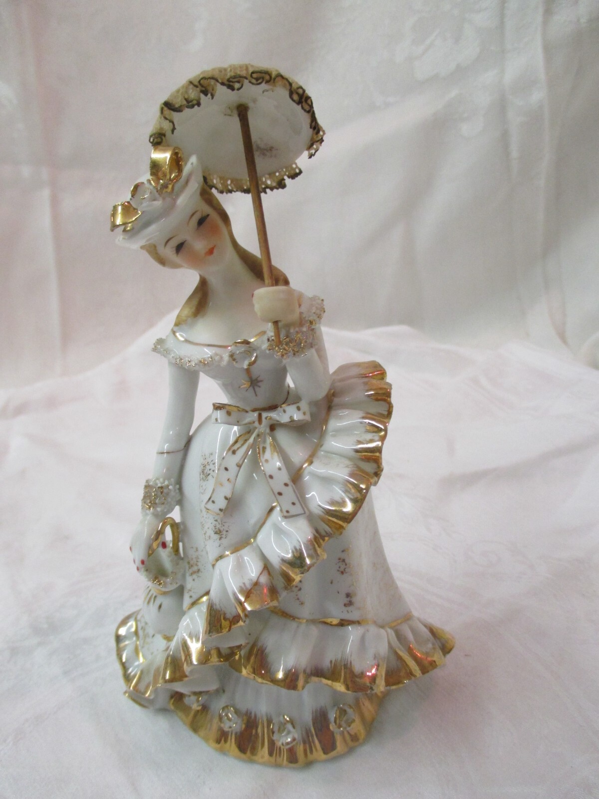 Vintage 1956 Lefton white Gay Nineties Woman with Parasol