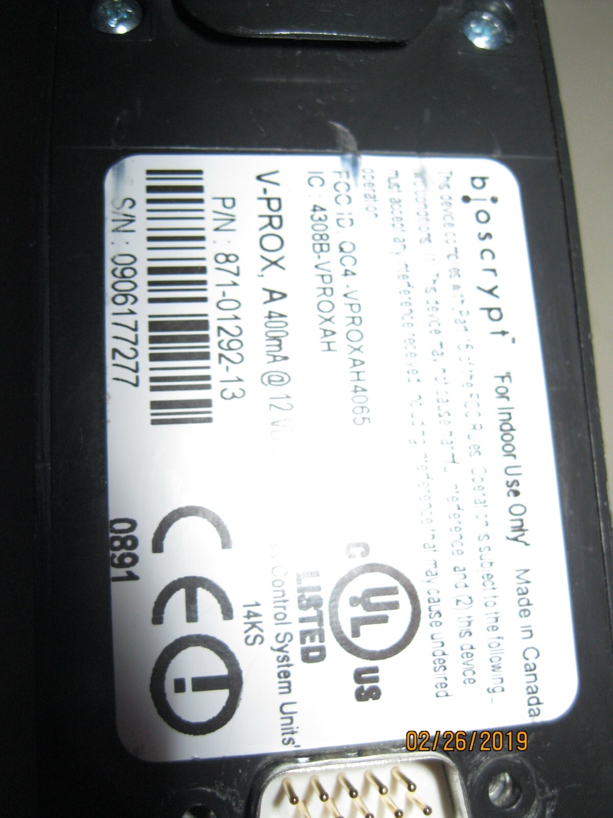 Bioscrypt V-PROX, A,  Fingerprint Reader 871-01322-13 FREE SHIPPING!