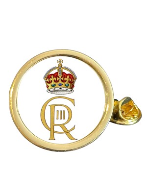 King Charles III Royal Insignia Gold Plated Domed Lapel Pin Badge in Bag