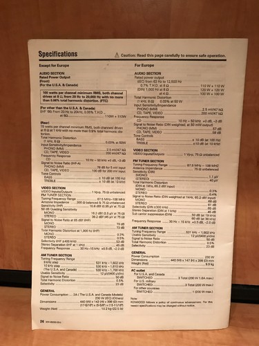 KENWOOD KR-V6030 INSTRUCTION  Owners Manual
