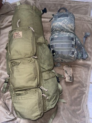 3 PIECES NARP CASEVAC BAG 6530-01-504-9056, CAMELBAK MAXIMUN GEAR, and Small bag