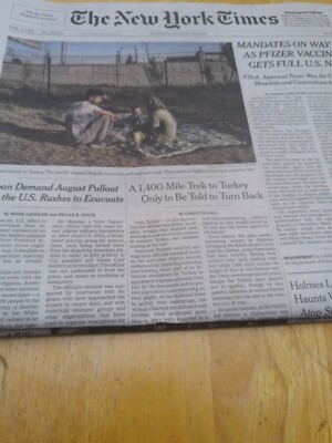 The New York Times Tuesday August 24 2021. MANDATES ON WAY AS PFIZER VACCINE GET