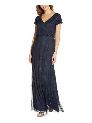 

ADRIANNA PAPELL Женское вечернее платье темно-синего цвета на подкладке с короткими рукавами, Navy