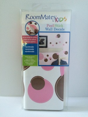 RoomMates Peel And Stick Wall Decal Kids Removable Pink Brown Poke a Dots NEW