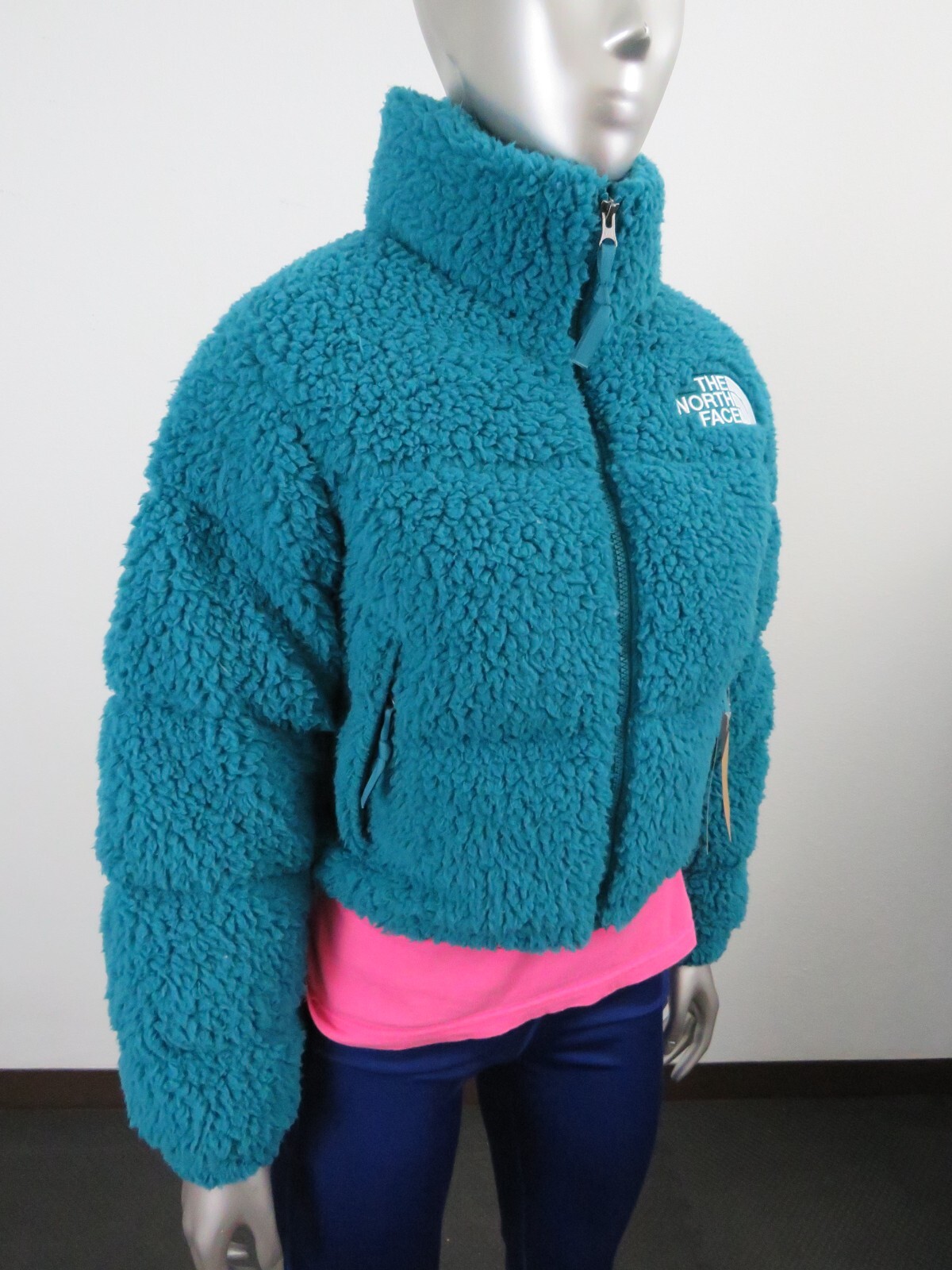 Pre-owned The North Face Womens  High Pile Sherpa Nuptse Short Crop 700-down Jacket Blue