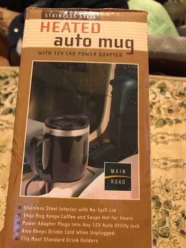 12V Stainless Steel 14 Oz. Insulated Black Heated Car / Auto / Travel Mug New