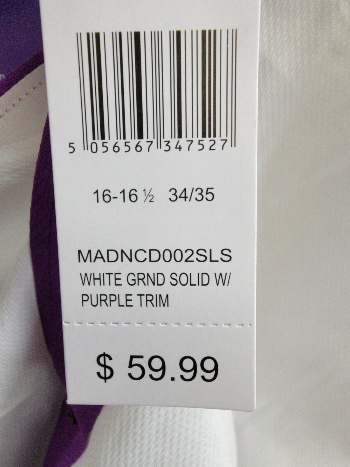 Tayion Collection Slim-Fit Purple Trim Dress Shirt Men's L 16-16.5 34-35 White - Picture 19 of 19