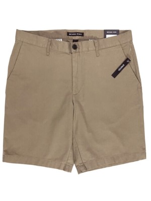 MICHAEL KORS Mens Beige Flat Front, Stretch, Classic Fit Poplin Chino Shorts 28