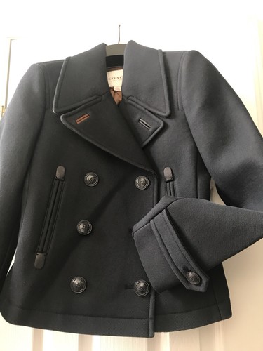 Pre-owned Coach Petite Double Button Mini Pea Coat Size Xs 84797 Navy In Blue