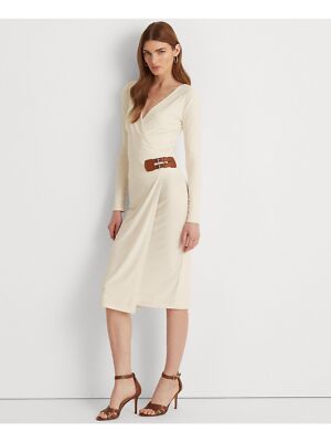 

LAUREN RALPH LAUREN Женское приталенное платье цвета слоновой кости из искусственной кожи с пряжкой, Цвет слоновой кости