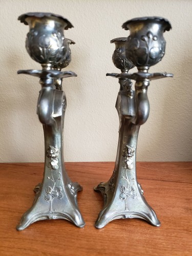 Antique Pair Metal Victorian Candlesticks Original Finish