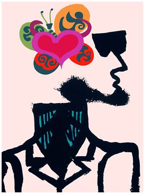 1943.Man with beard and sunglases quality Poster.Butterfly Art.Home Room decor.