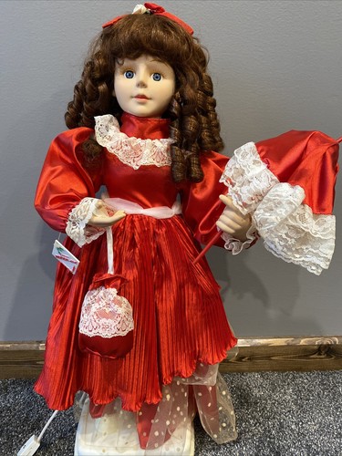 Telco 1996 24” Animated Christmas MOTION-ettes Doll Red Dress Curly Brunette