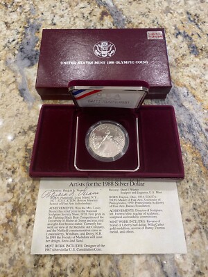 1988 D Olympic Silver Dollar Uncirculated, SIGNED BY Patricia L Verani, Box/COA