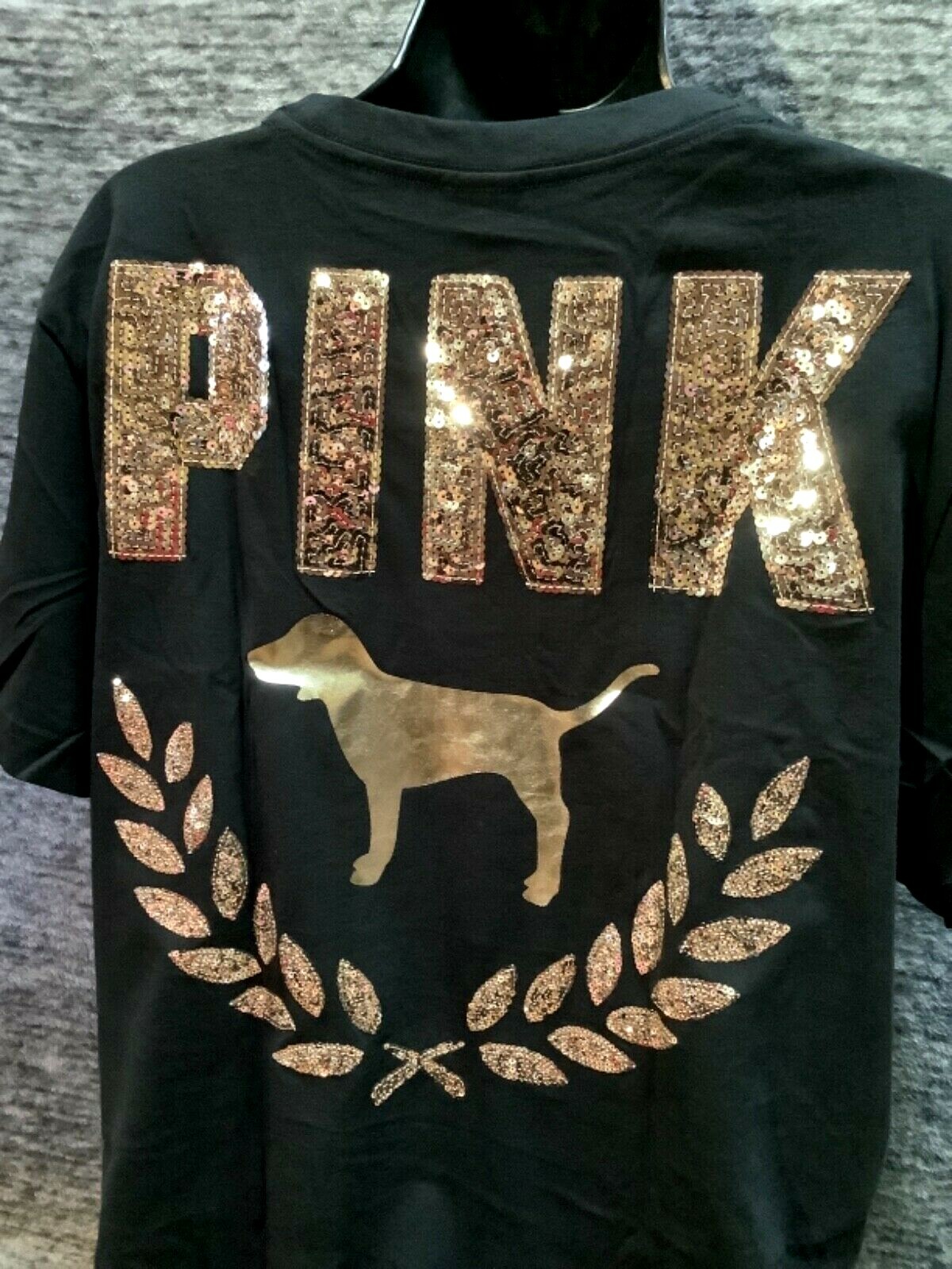 Pre-owned Victoria's Secret Pink Bling Campus Tee Shirt + Jogger Set Ombre Rose Gold L