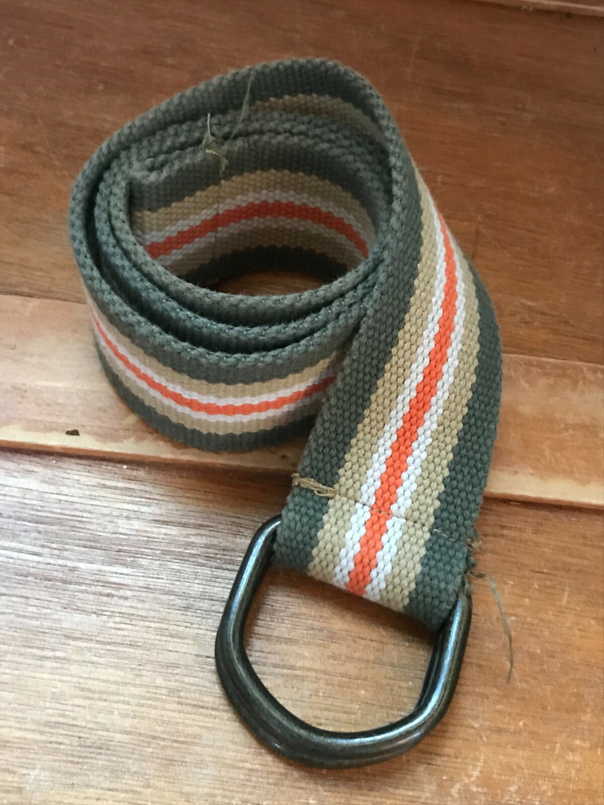Gently Used Wide Khaki Green Tan Orange & Cream Striped  display picture 1