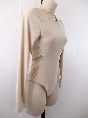 VINTAGE 90'S NUDE BEIGE THONG LEOTARD BY ATTACHED MED DANCE COSTUME    b6