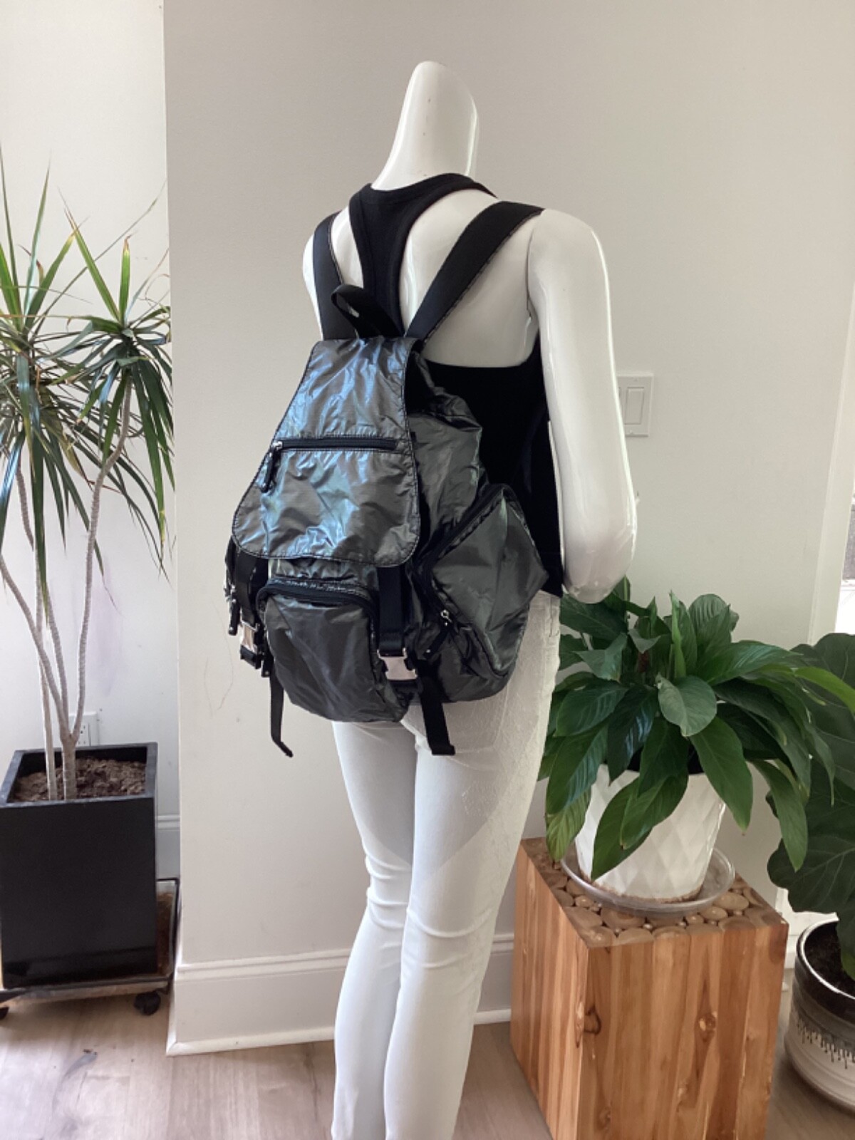Bebe Sport Gray and Black Nylon Retha Backpack Large size | eBay display picture 2