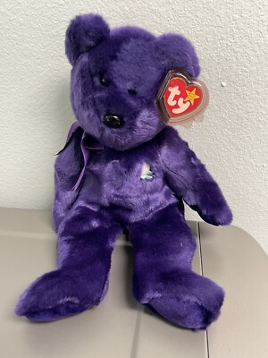 Ty Princess Diana Purple White Rose Beanie Baby Bear Plush NWT 13 