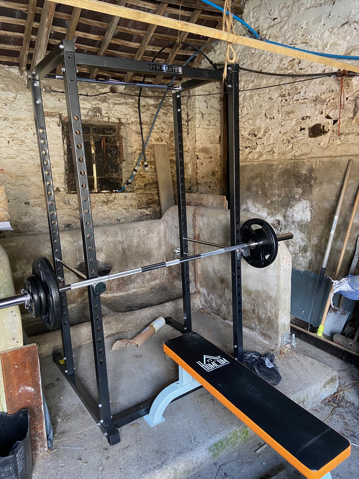 Squat Power Rack Silver With Barbells And Weights