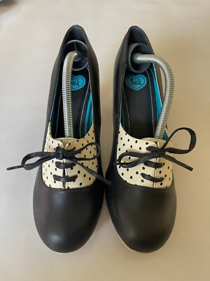 TUK Tie Anti Pop Heel Black and Cream Polka Dot, Women's Size 9