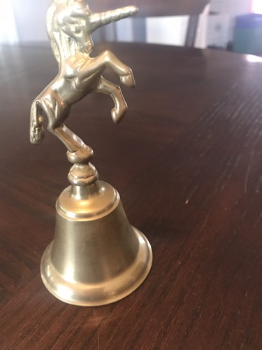 Vintage Rearing Unicorn Brass Bell Handheld Dinner Servant Mid-Century HAND BELL