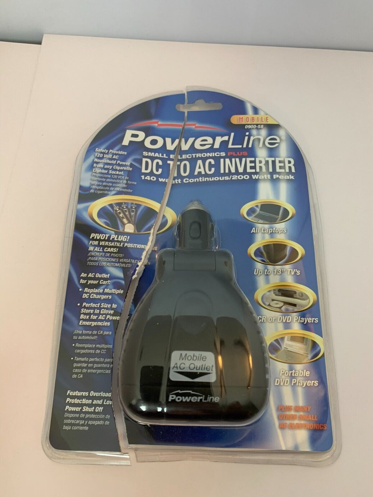 PowerLine 0900-58 DC to AC Inverter 140 Watt Continuous 200 W...