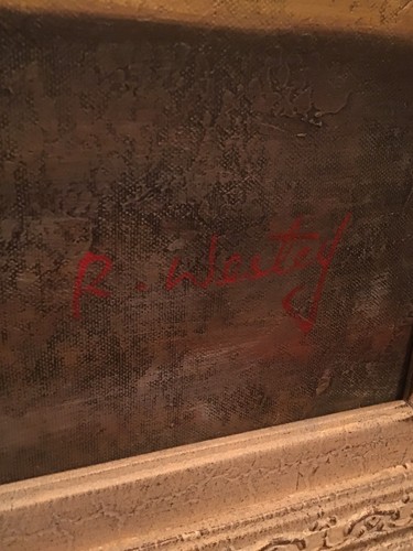 Large Oil Painting On Canvas Vase And Fruit Ornate Custom Frame R. Westey