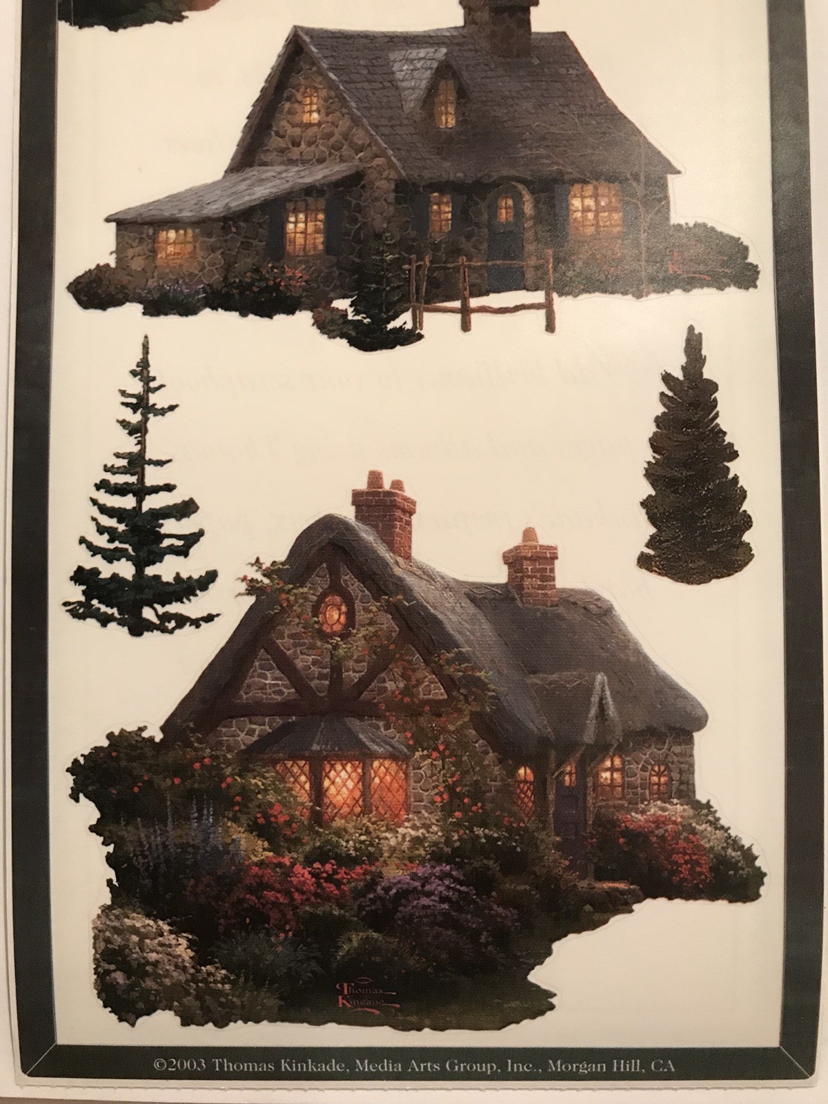 COTTAGES THOMAS KINKADE THEMED STICKERS 5X12 IN. SHEET CABINS WOODS