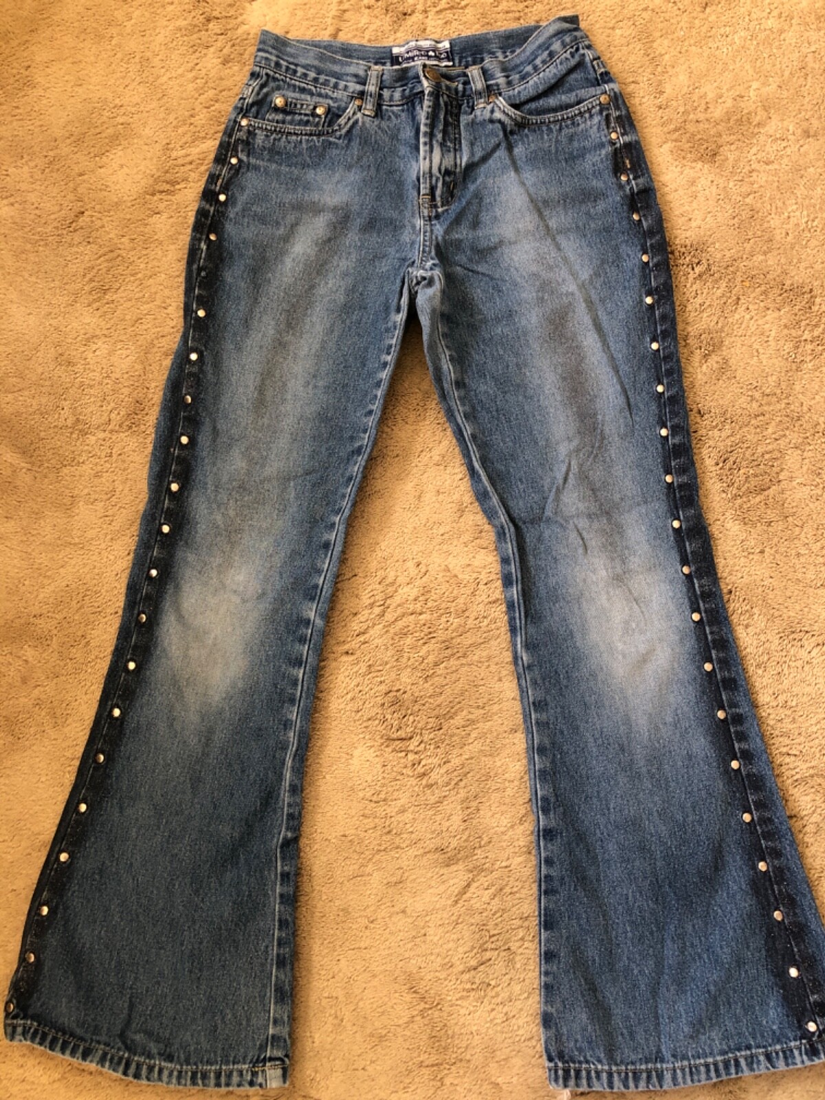 blue denim flare leg jeans inseam 27 