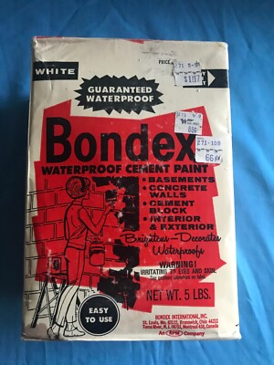 New Vintage 1950 s (??) 5-Pound Full Box White Bondex Waterproof Cement Paint