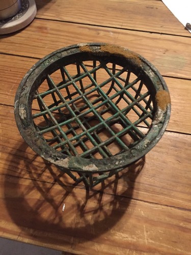 VINTAGE CAST IRON CAGE GREEN PLANT FLOWER FROG 5 1/8”