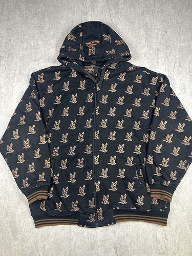Y2K Barefox Full Zip Jacket Hoodie Black Geese Bird All Over