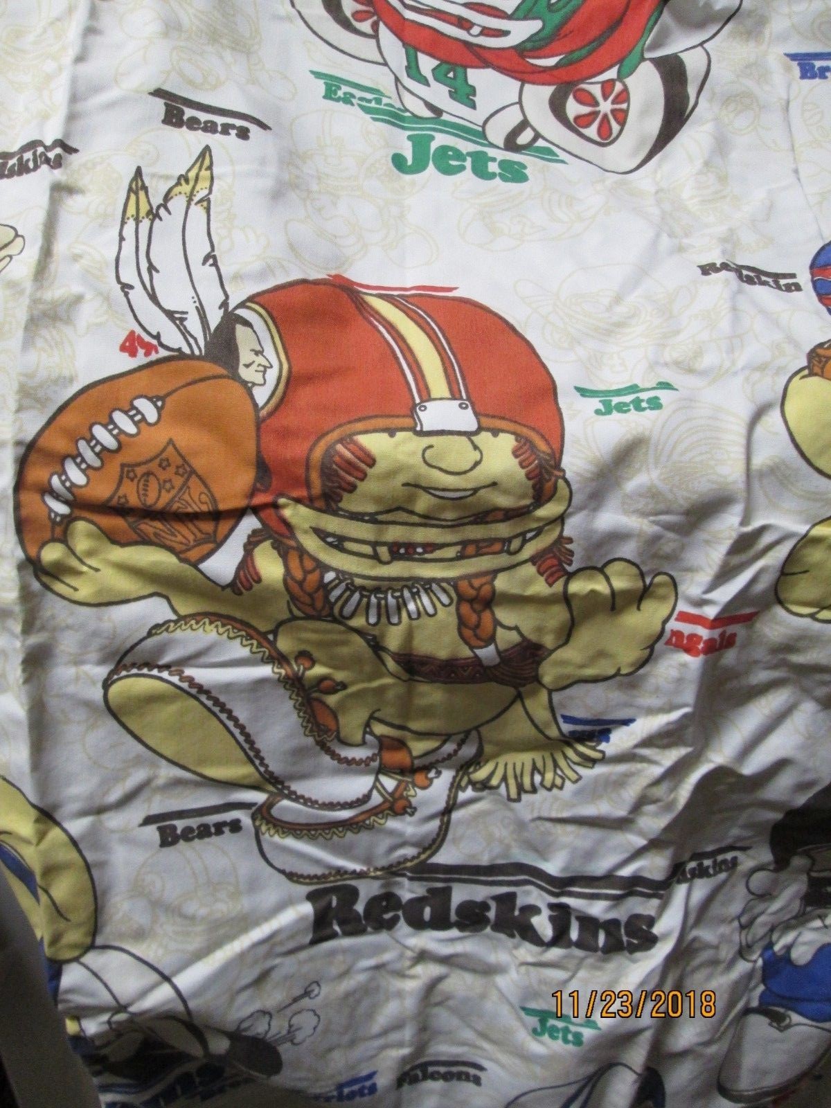 Vintage Sears Roebuck NFL Curtain Panel from the 1970's Browns, Jets, Redskins