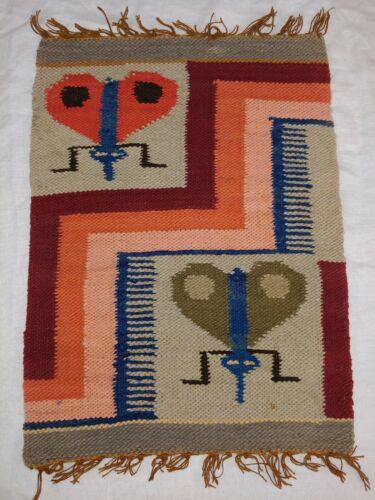 VTG S. American Wool Woven Insect Bug Mosquito Wall Hanging Folk Art Tapestry 