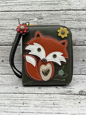 FOX ZIP AROUND WALLET WRISTLET OLIVE CHALA WITH FLOWER ZIPPER CHARM