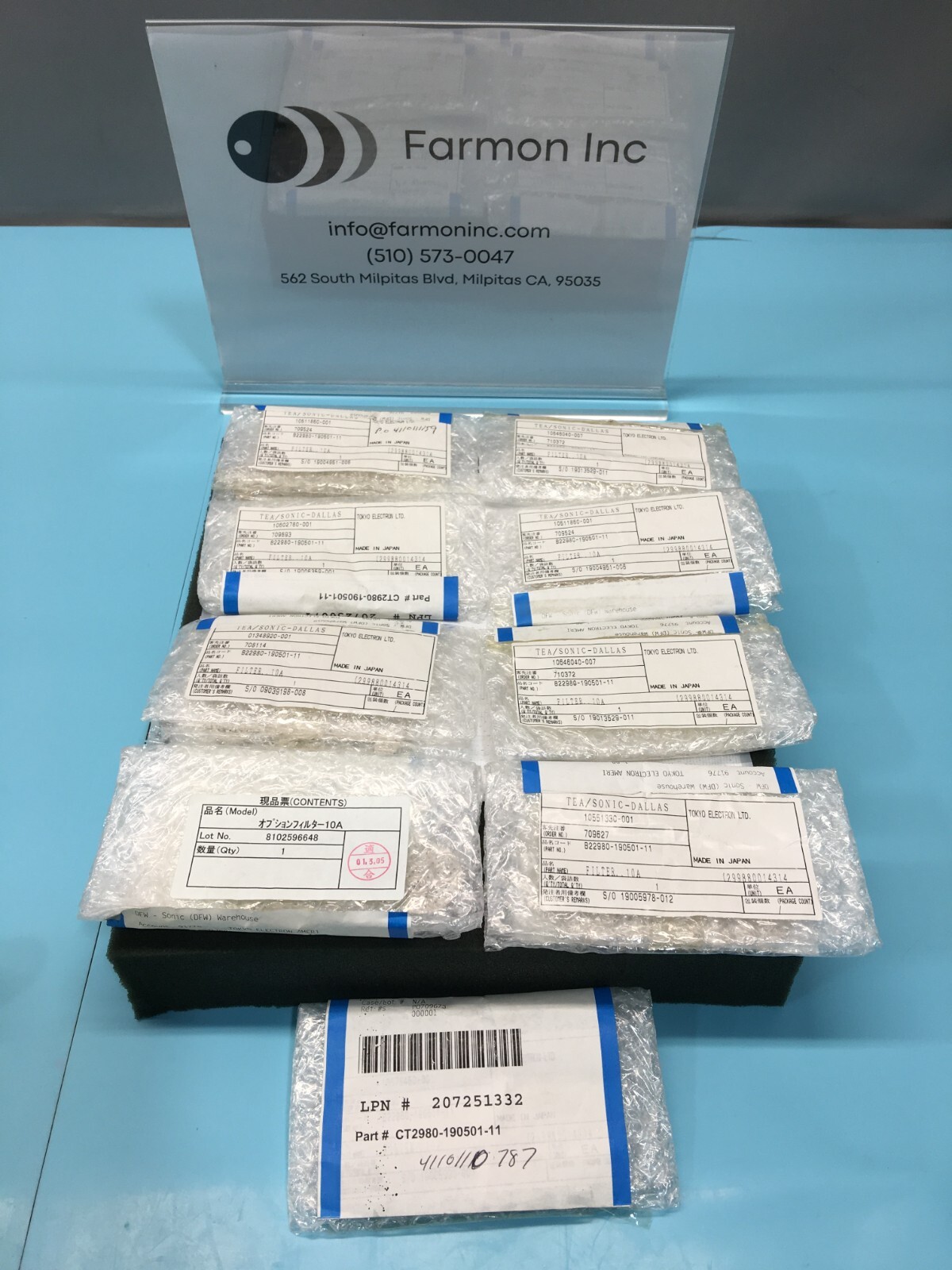 LOT OF 9 TOKYO ELECTRON TEL 2980-190501-11 FILTER 10A, 128121