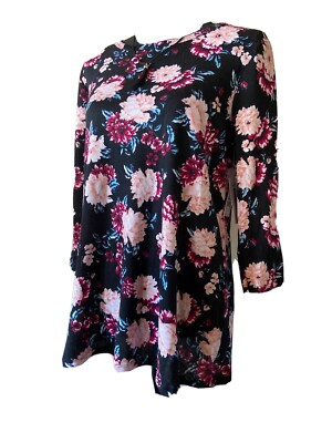 NWT Bobbie Brooks Womans Size L Super Soft Black Multi Floral Top 3/4 Sleeve