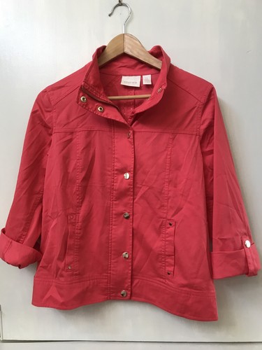 NWT Women's Chicos Luxe Twill Utility Jacket Malibu Punch Zip Snap