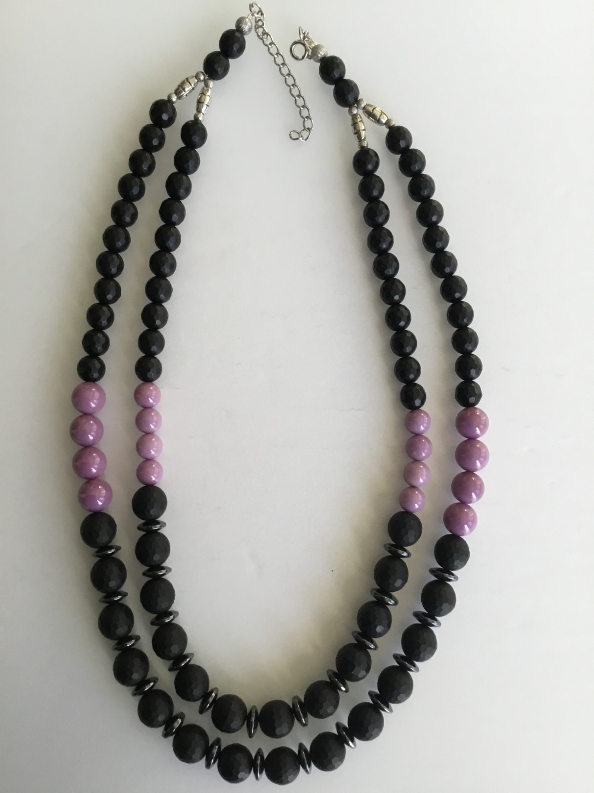 gorgeous high quality micro faceted matt black Onyx and natural Phosphosiderite