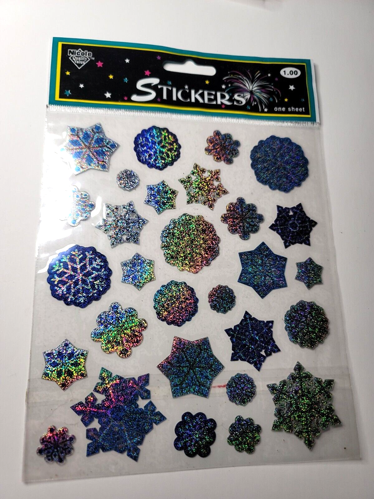 Nicole Quality Value Stickers 1 Sheet STK361 Prismatic Snowflake Winter Sparkle