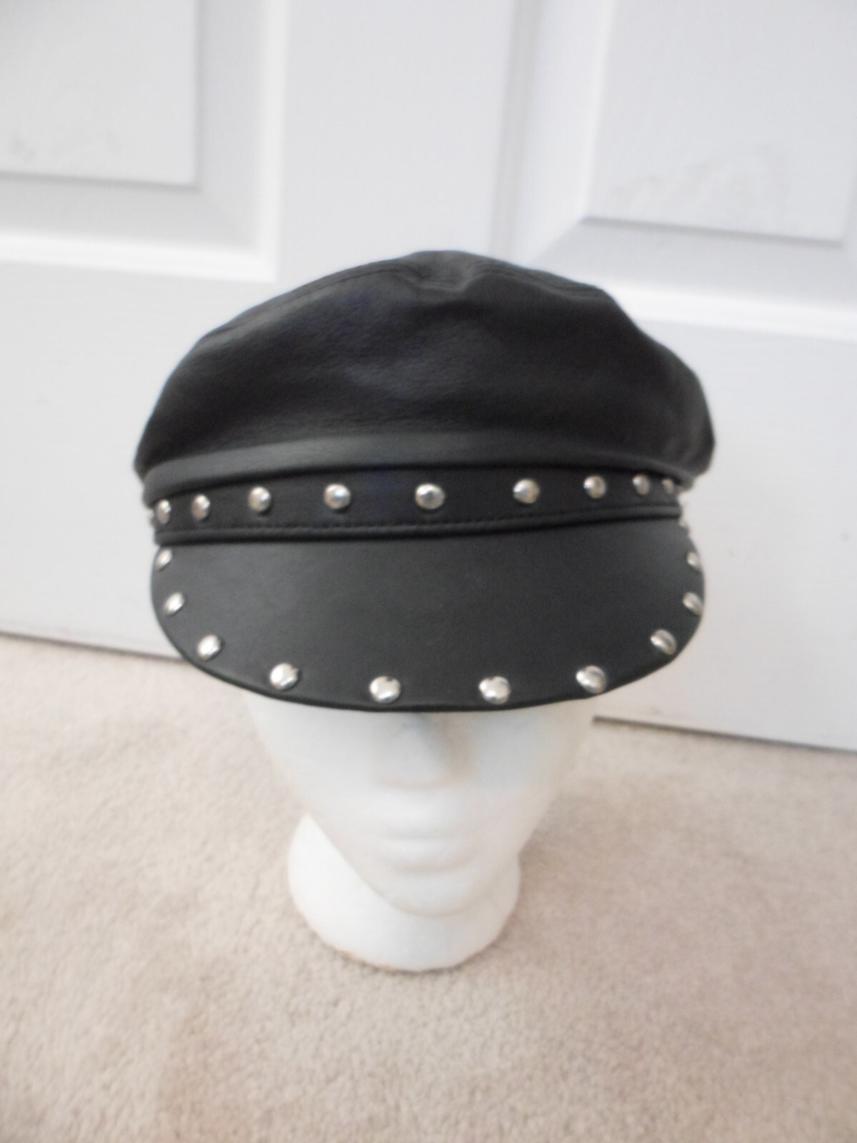 Vintage Henschel Studded Black Leather Motorcycle Biker Cap 