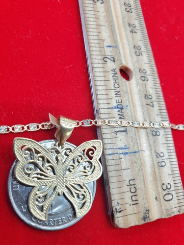 Pre-owned Butterfly 14k Gold  Pendant Charm 2 Mm Chain Necklace Set 20 Inches Long