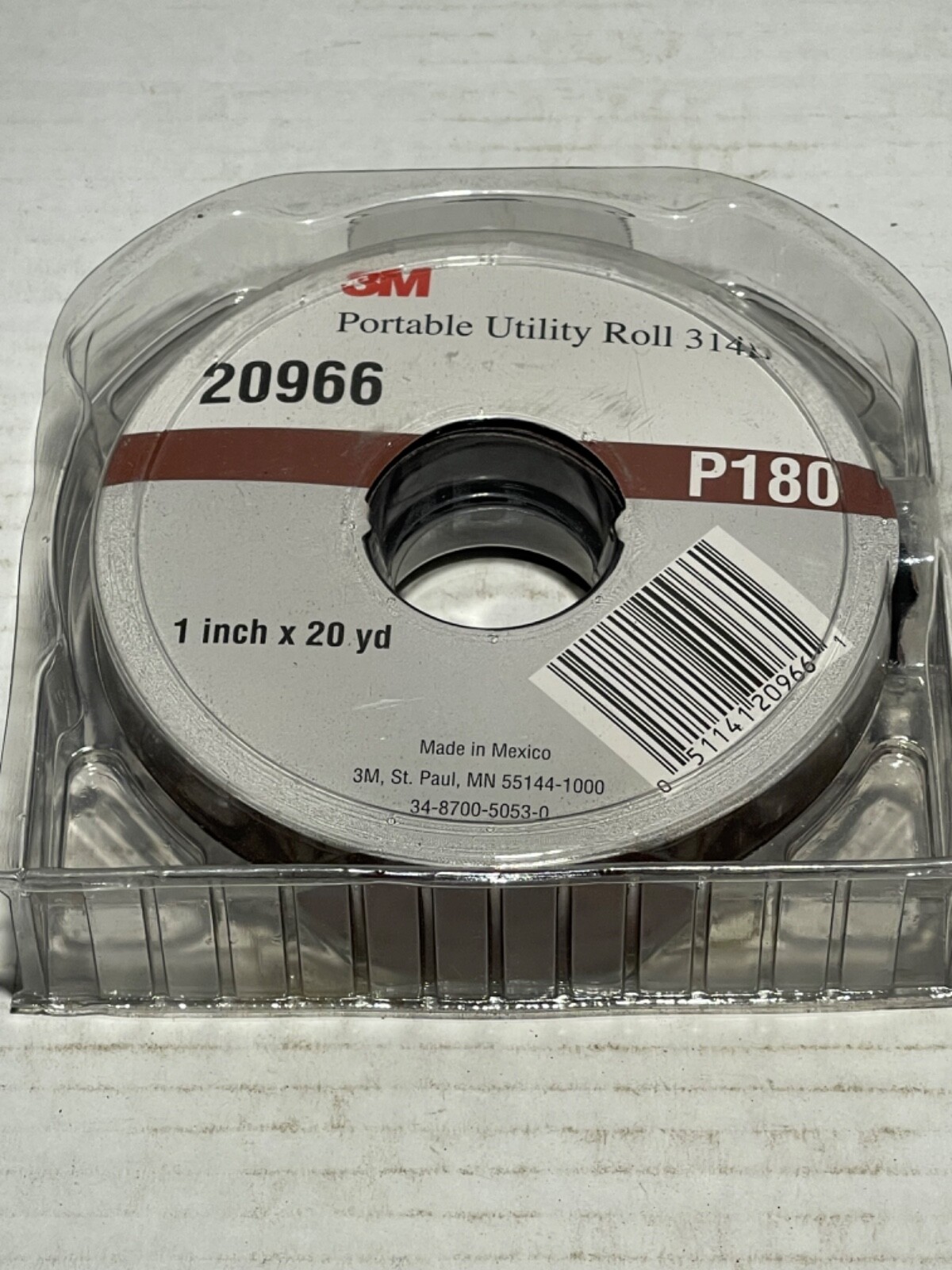 3M 20966 1" x 20 yd P180 Grit AO J-Weight 314D Portable Utility Cloth Roll