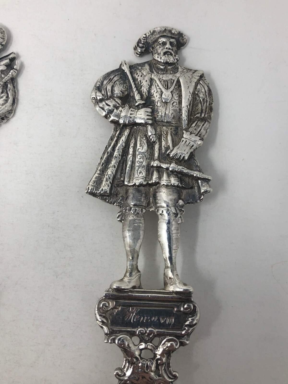 John Piddington Cast Sterling Silver King Henry VIII Anne Boleyn Large Spoons 9