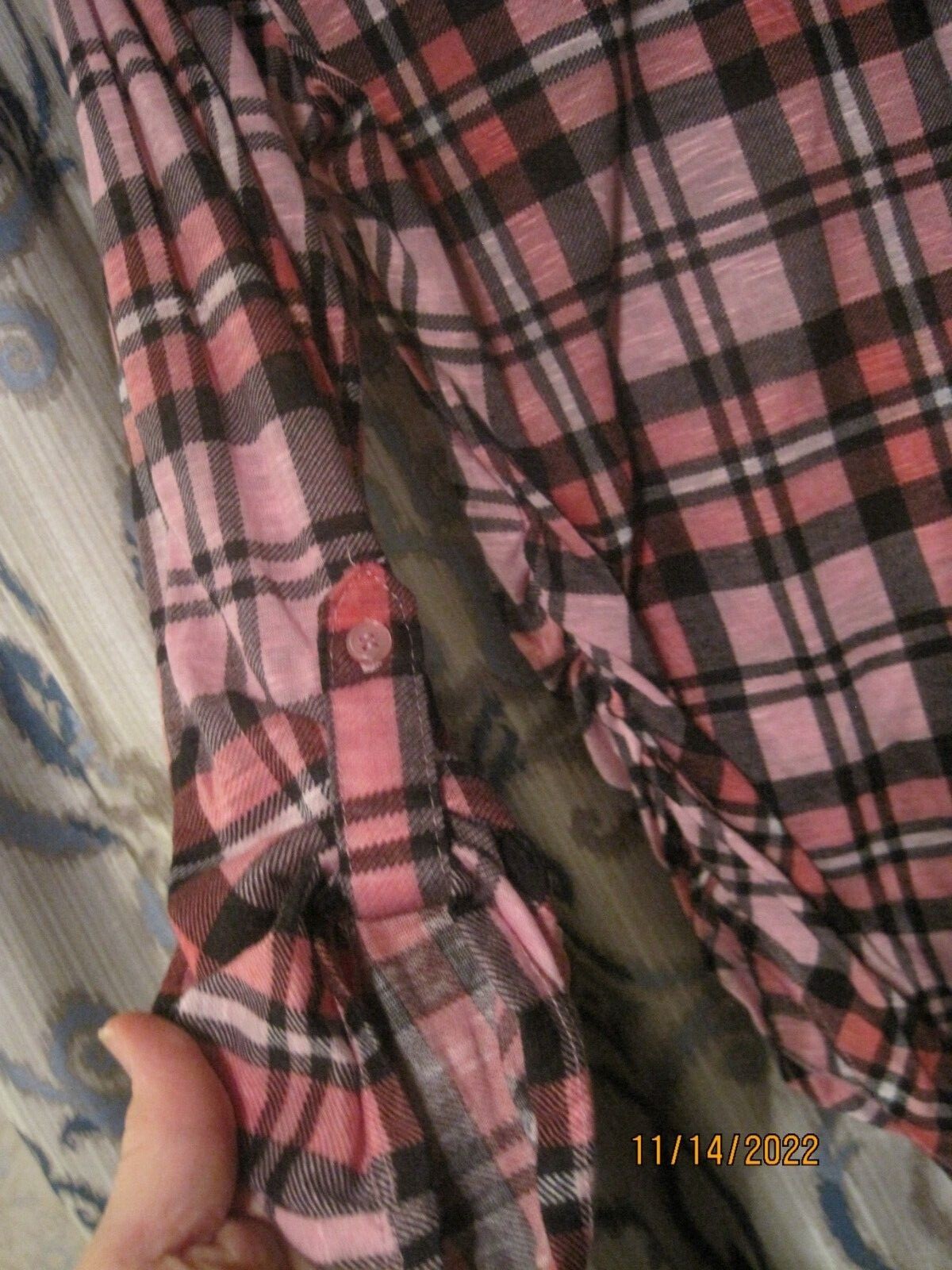Pink Plaid Flannel / Lace Trimmed Shirt Junior Size (XL 15-17) (Very Nice!)