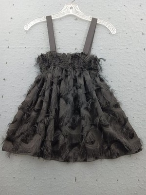 Waverly Grey Women Size M Feather Fringe Smocked Babydoll Top Black Party NWT