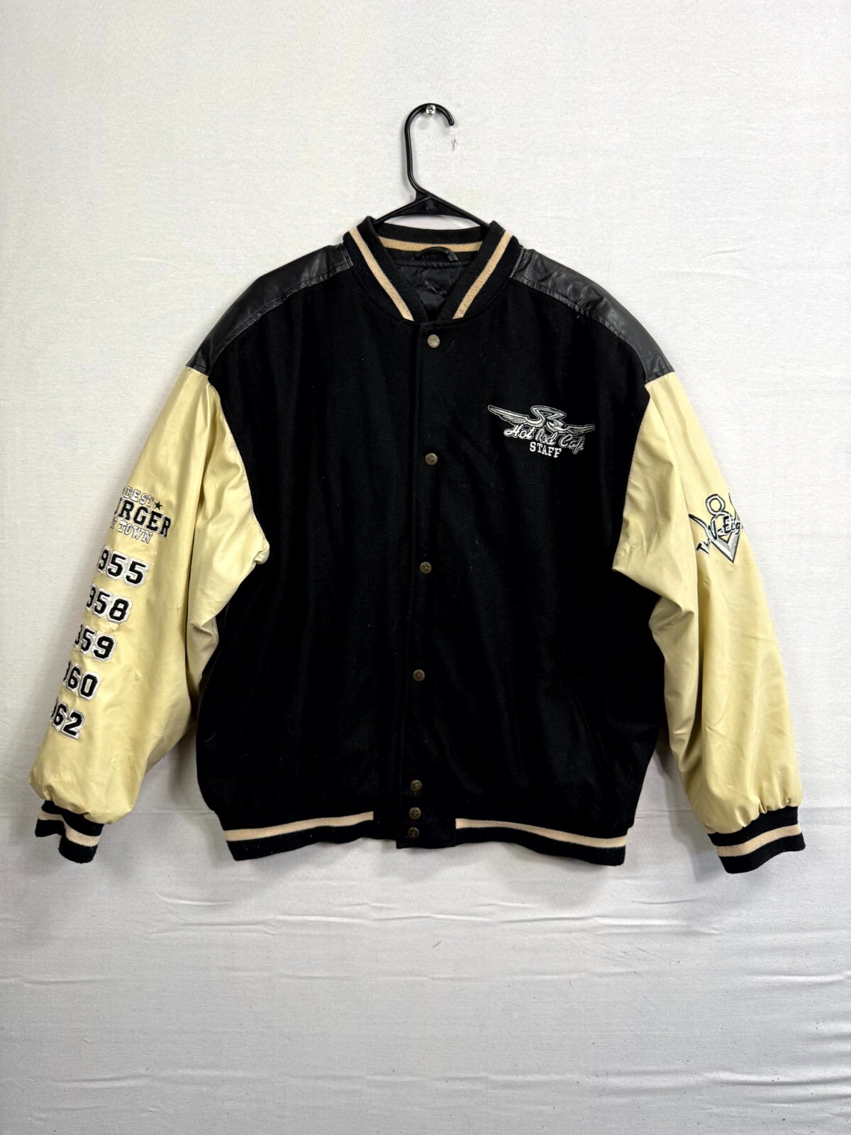 Steve & Barry's Varsity Jacket Men's Large Black Wool Snap Hot Rod